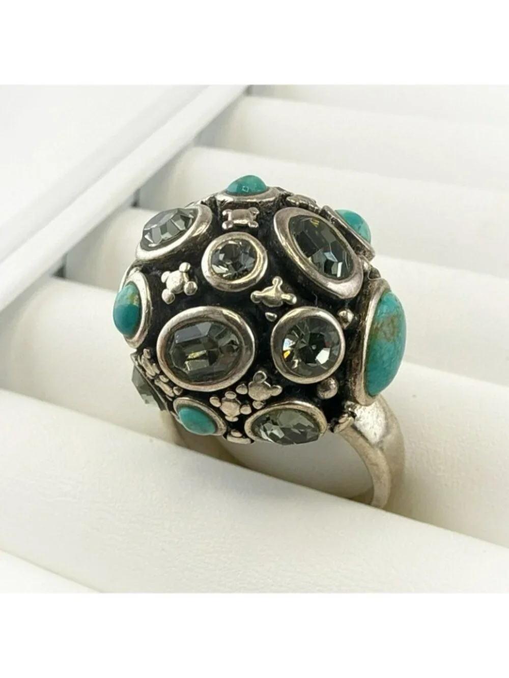 Barse Ring Sterling Silver Turquoise Blue Gemstone Dome size 12 Statement Chunky